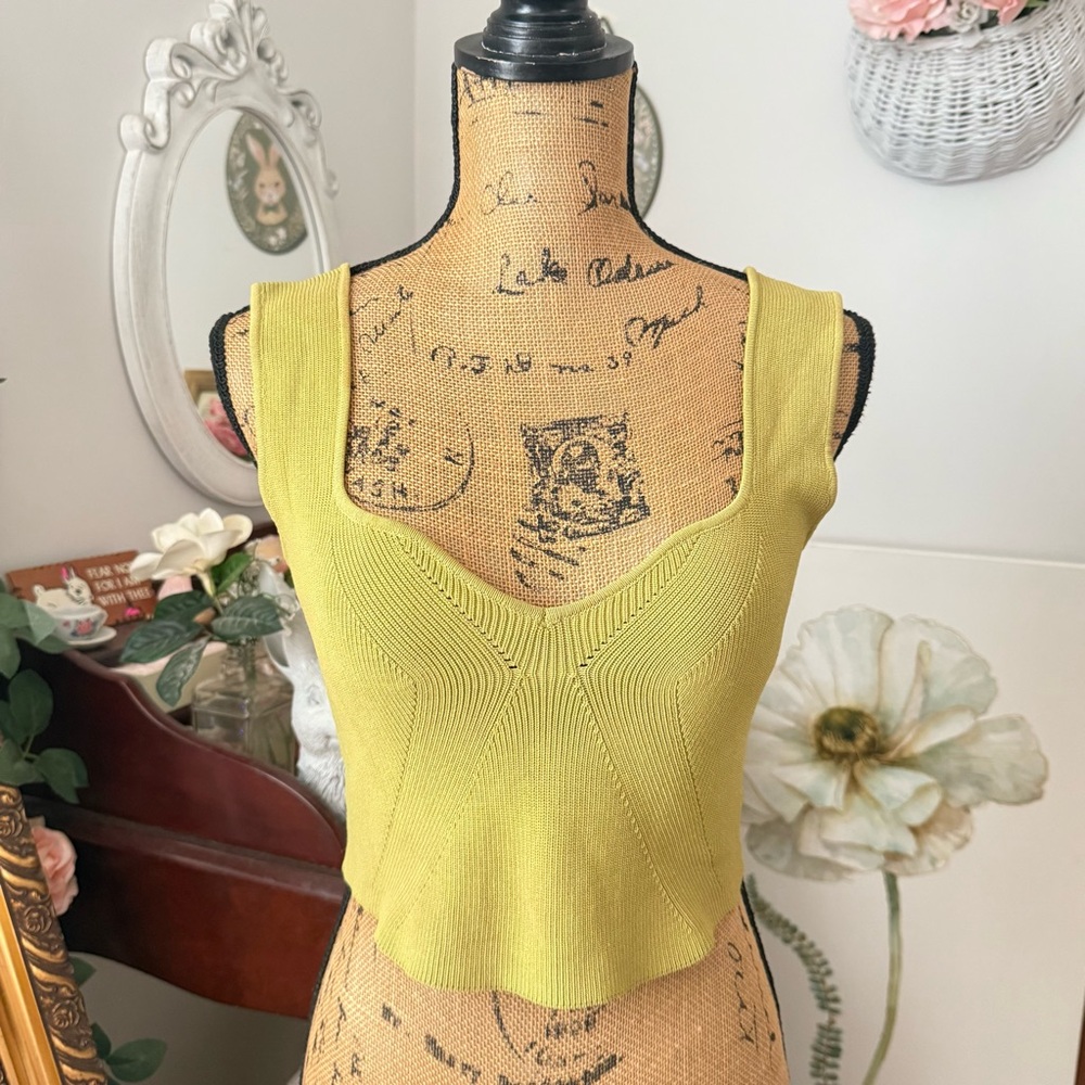 Citron Green Knit Cropped Tank Top